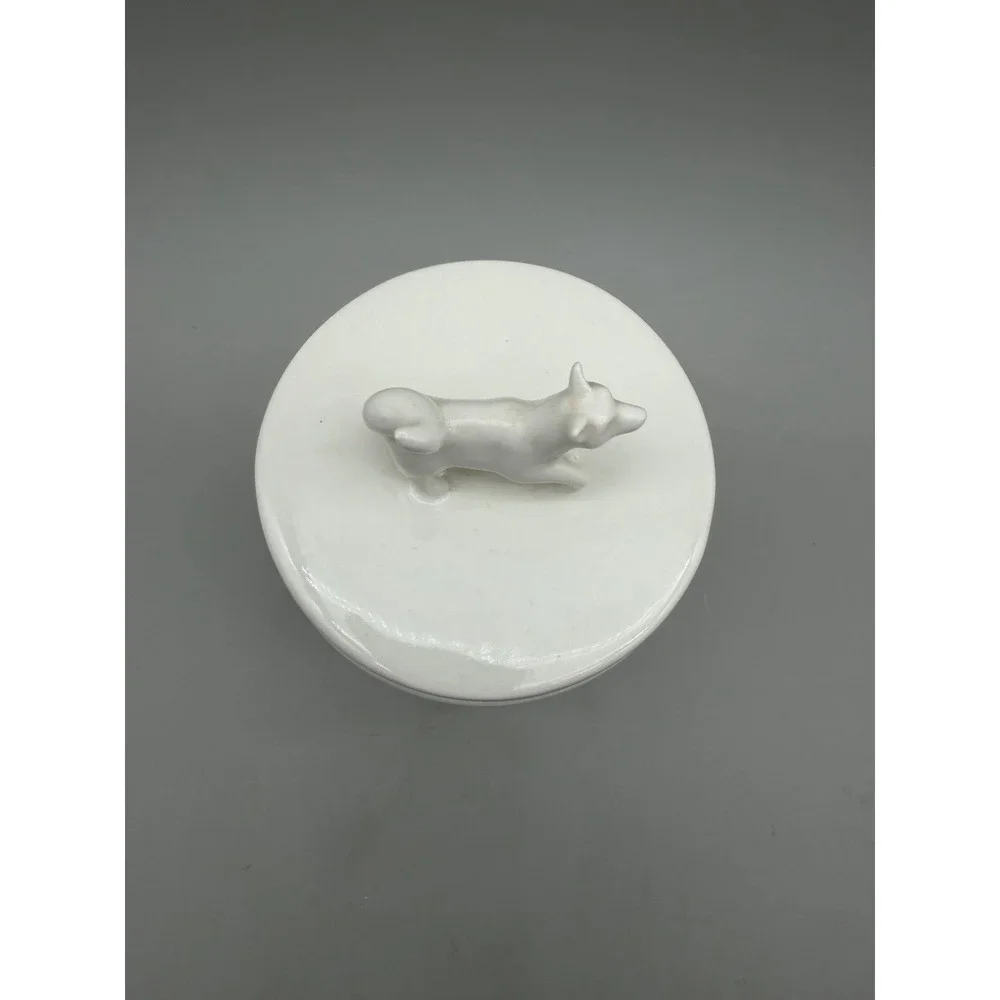 West Elm White Ceramic Canister w/ Dog Lid – Modern Kitchen Storage Jar